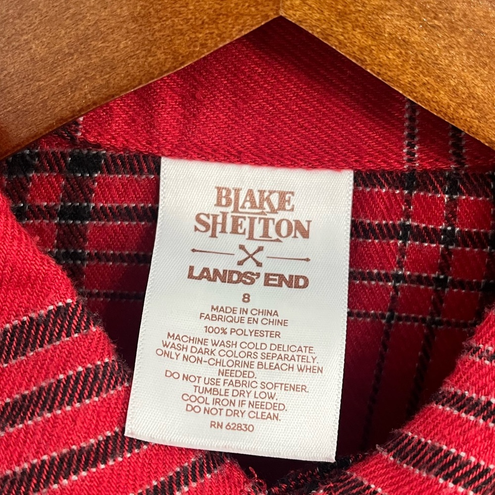 Blake Shelton Lands End Red Plaid Flannel Boys Size 8 - Picture 4 of 8